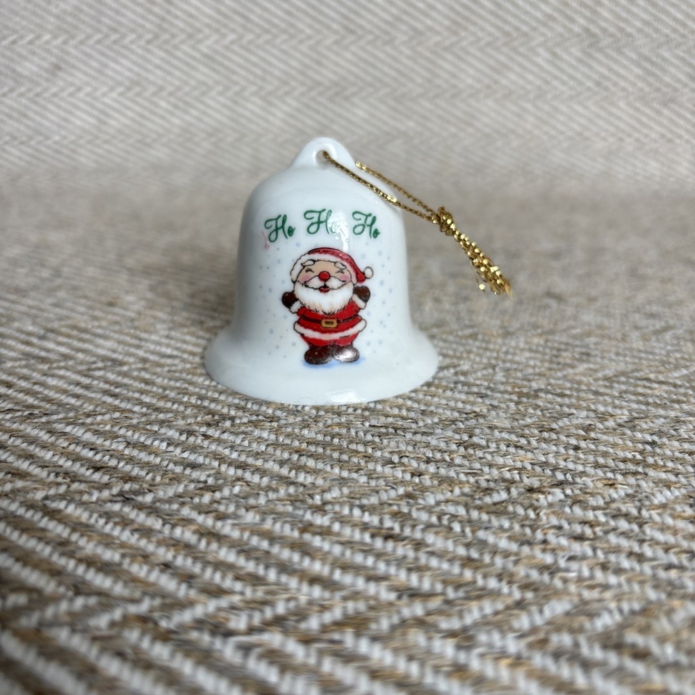 Vintage Christmas Bell Russ Delightful! MCM SANTA CLAUS HO HO HO WHITE PORCELAIN